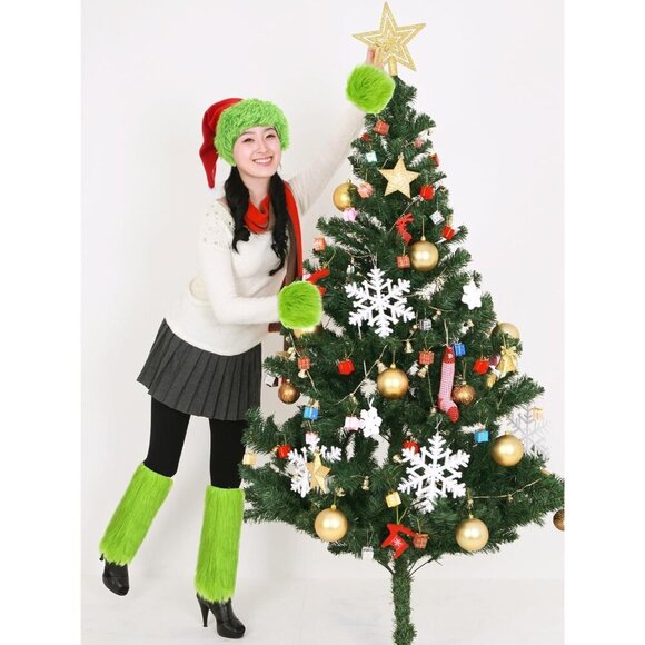 Christmas Green Monster Accessories Set Women\'s Santa Hat Fuzzy Leg Warmers main image 5